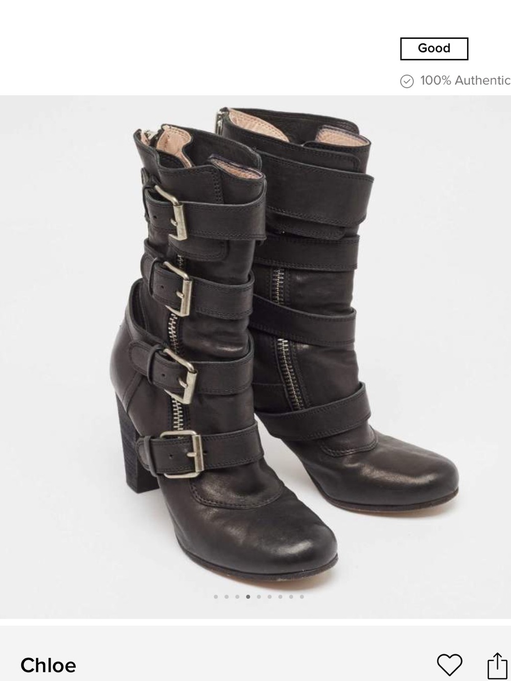 CHLOE Black Leather Buckle-Strap Block Heel Booties